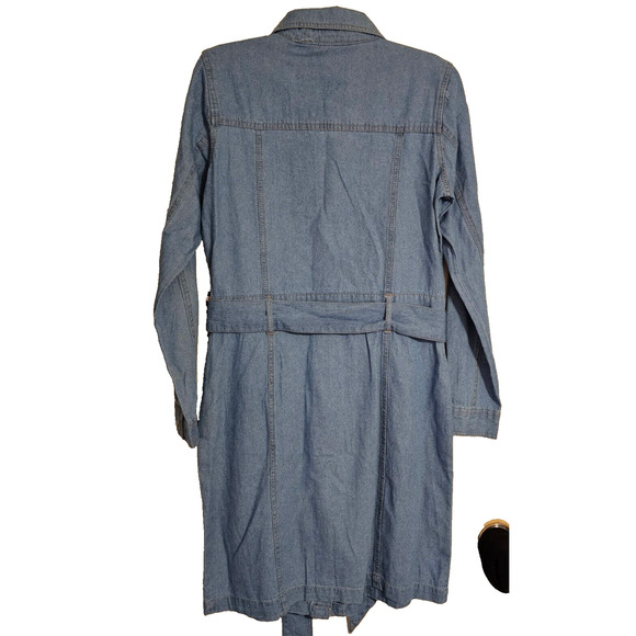 NWT Women Sz Small Given Kale Blue Light denim jean dress metal rhineston belted - Picture 2 of 11